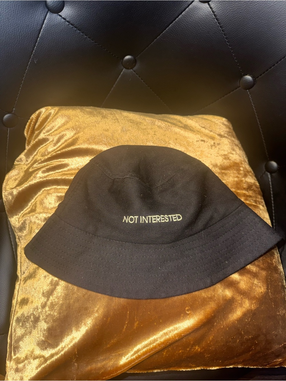 Black 'Not Interested' Embroidered Bucket Hat